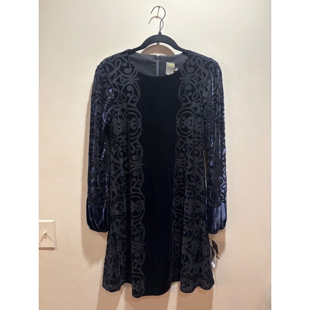 NWT Taylor Navy Blue Black‎ Velvet Burnout Damask Mini Dress Size 2 Whimsigoth